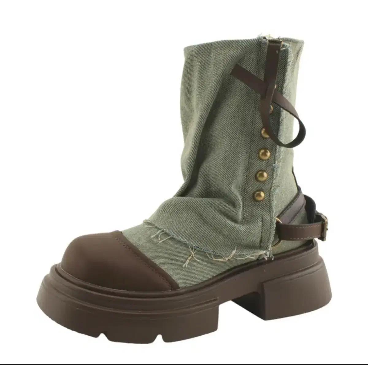 데님 플랫폼 워머 키높이 워커 미들부츠 블루