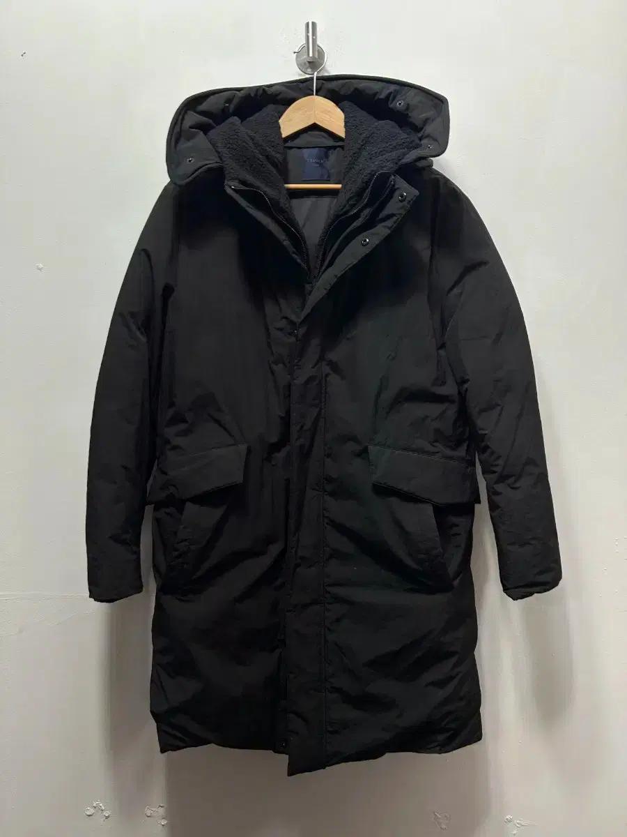 TRENCHO 블랙 후드 롱 구스 패딩 코트 100사이즈