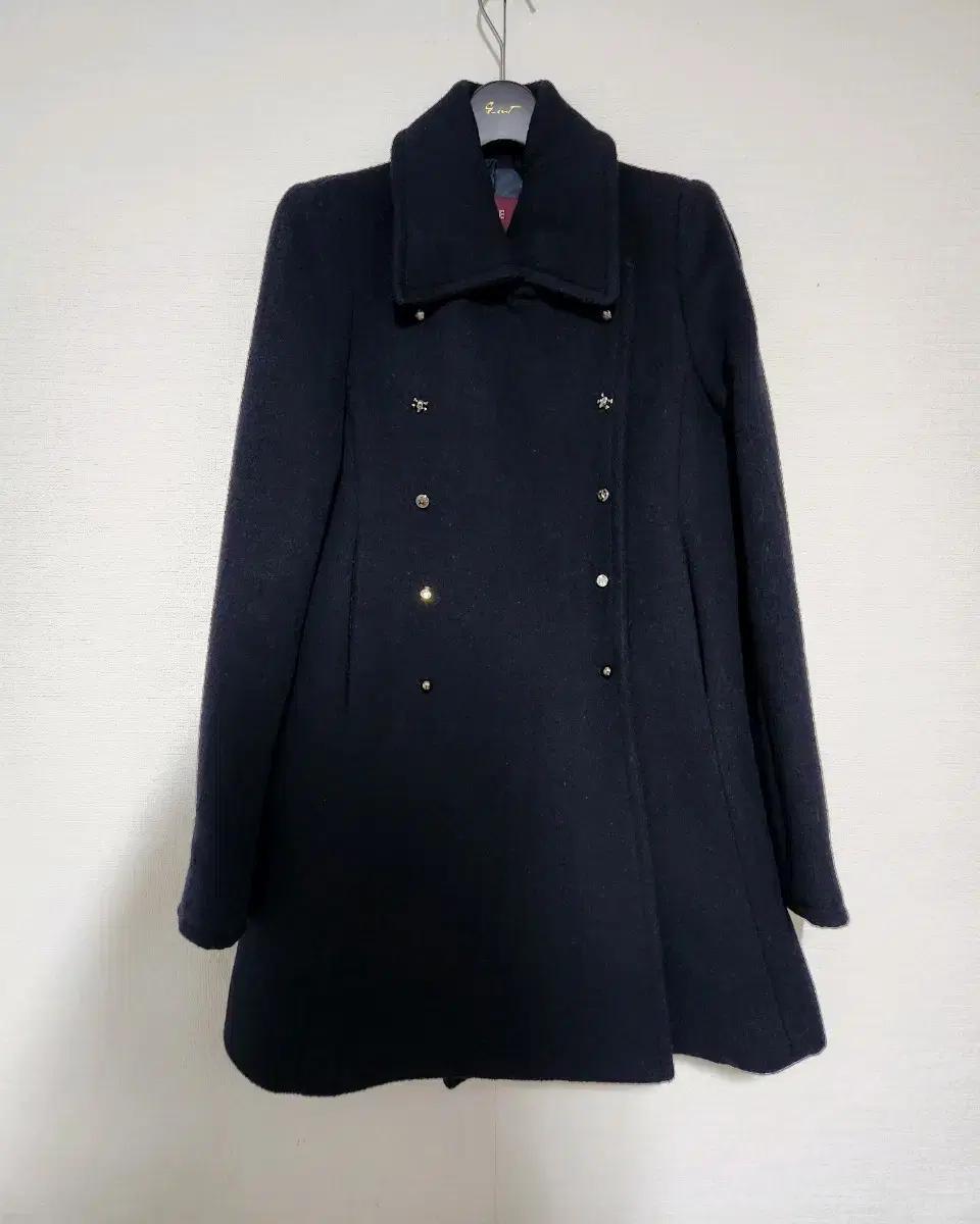 네이비 은장 더블 모직 코트