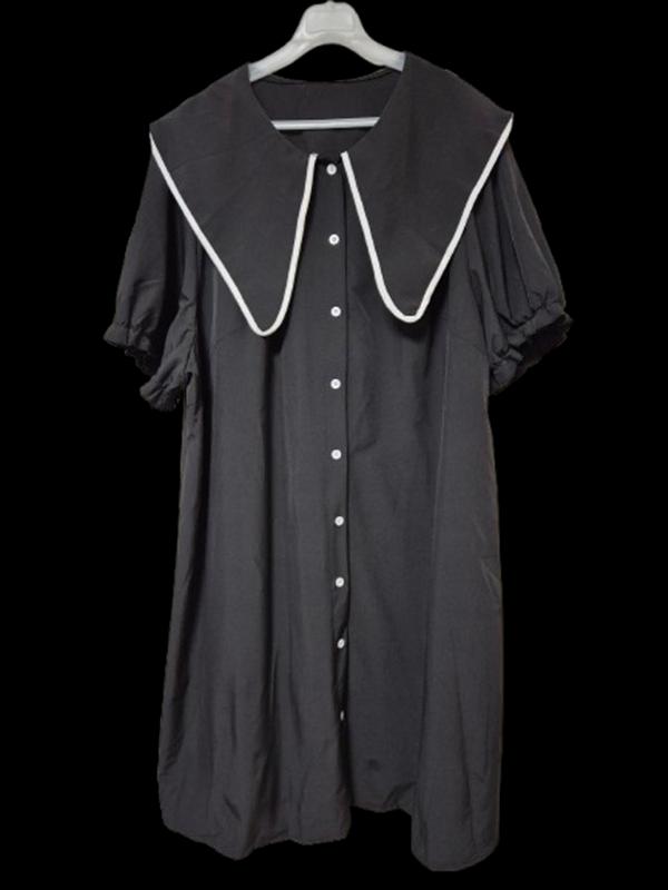 여성 세일러카라 아방가르드 셔링 여자 여름용 반팔맥시롱원피스 프리