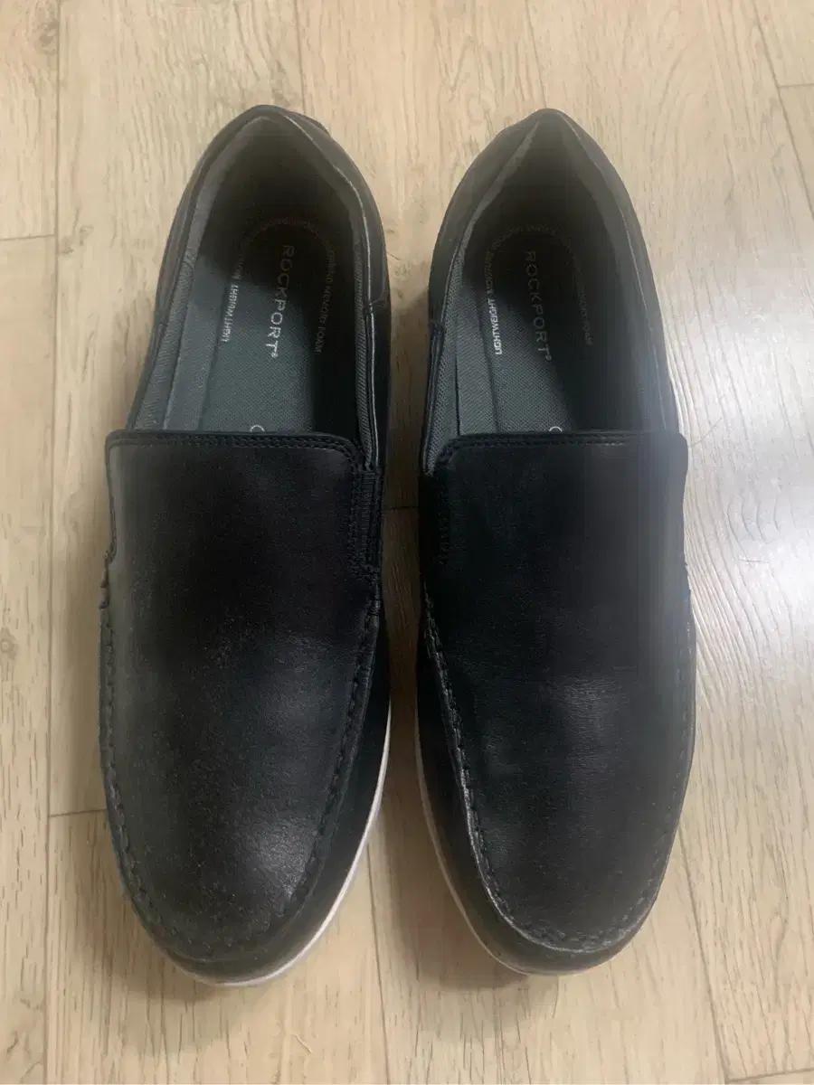 락포트 남성용 블랙 가죽 슬립온