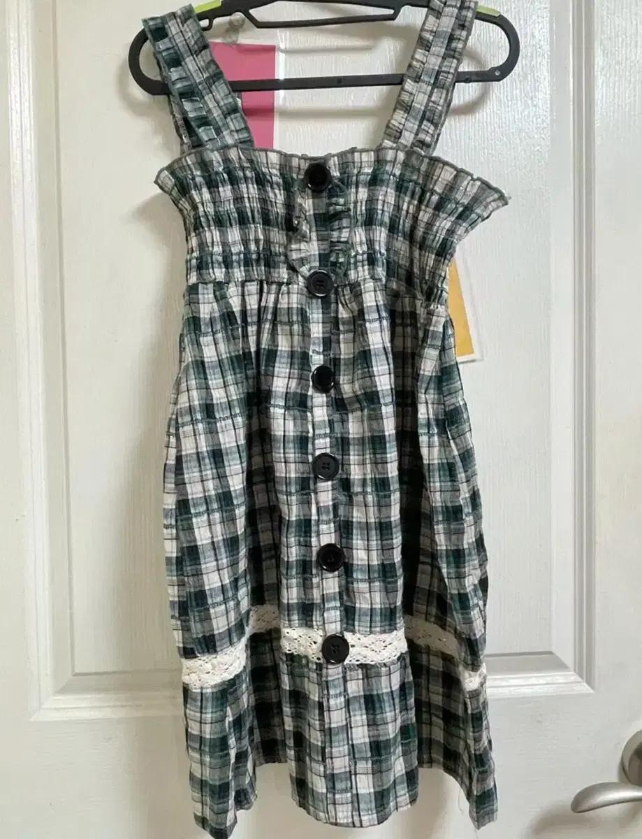 빈티지 체크 그린 미니 원피스