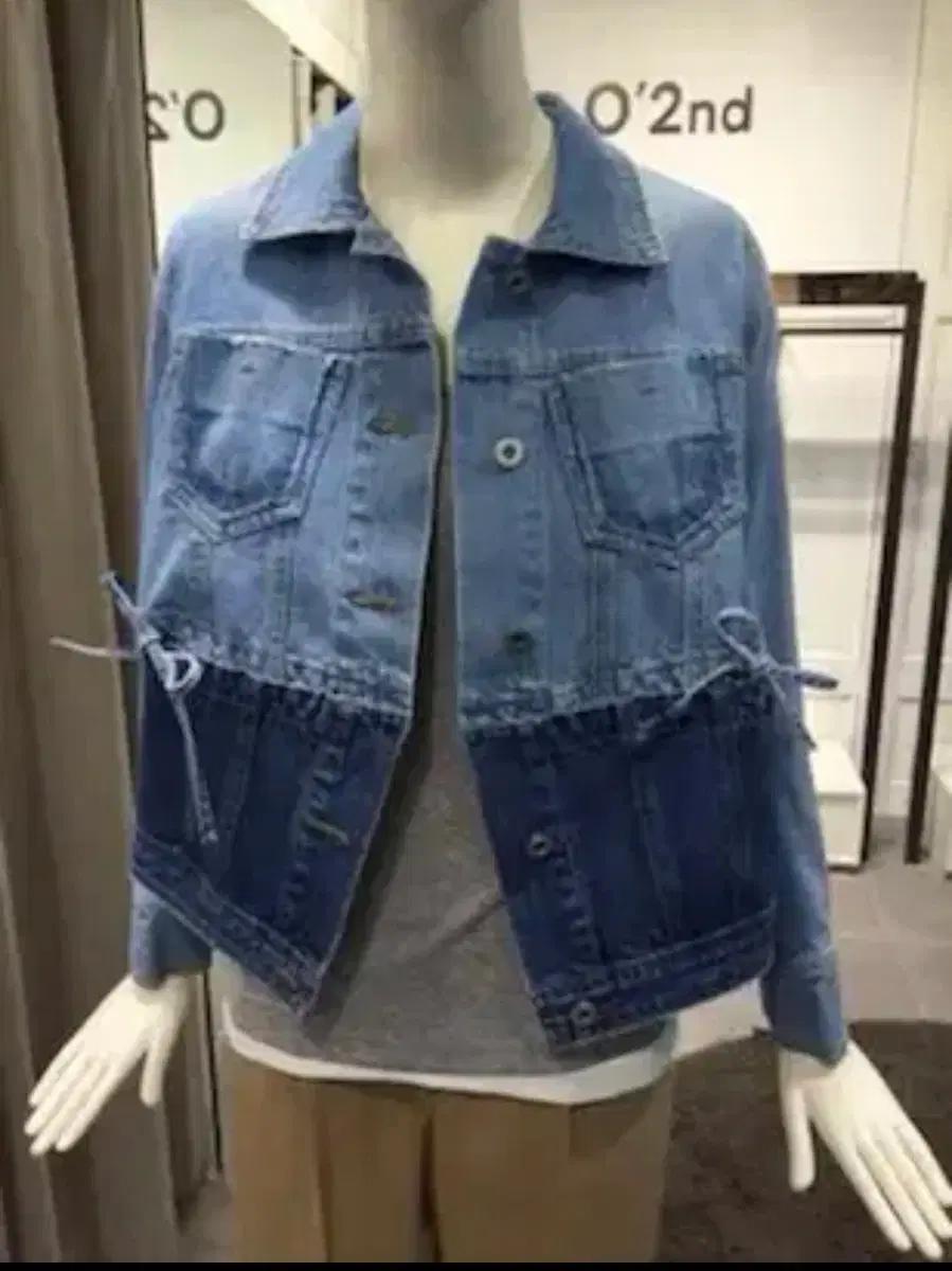 오즈세컨 리본 데님 청자켓 아일렛 투톤 한섬 출근룩 재킷 간절기 봄가을
