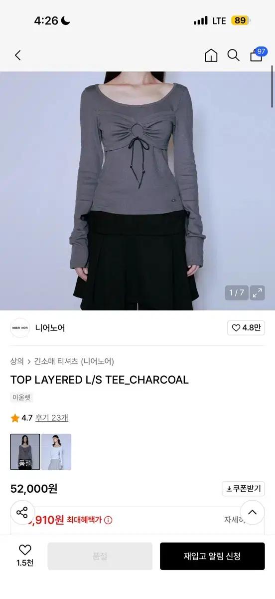 니어노어 TOP LAYERED L/S TEE_CHARCOAL