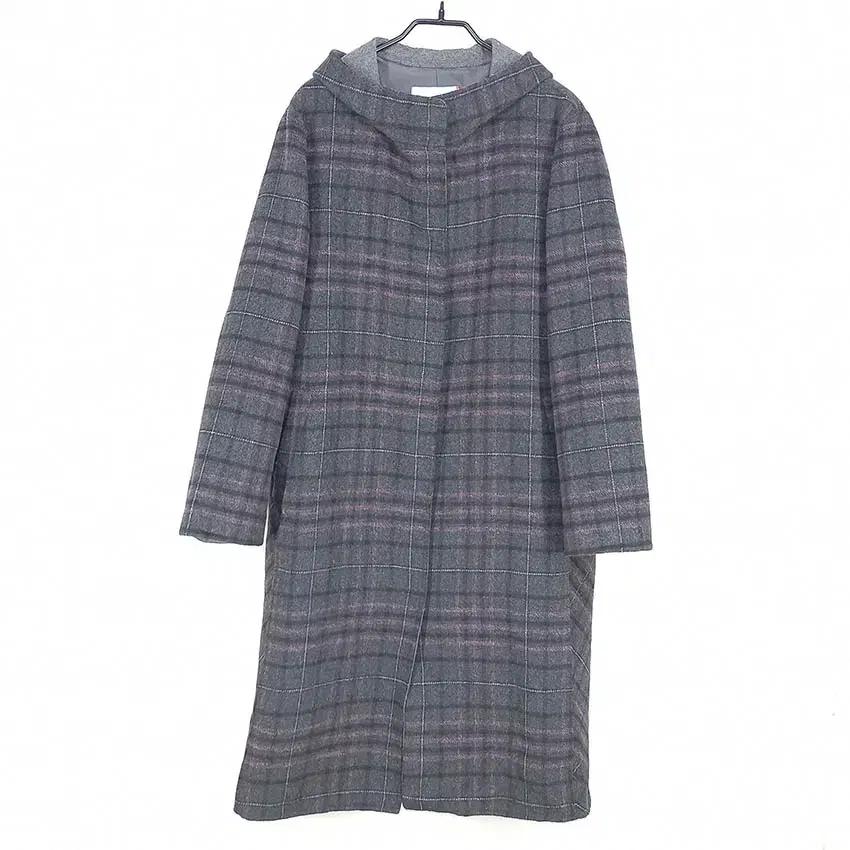 크로커다일 여성 후드 롱 모직코트 다크그레이105 (HU41574)