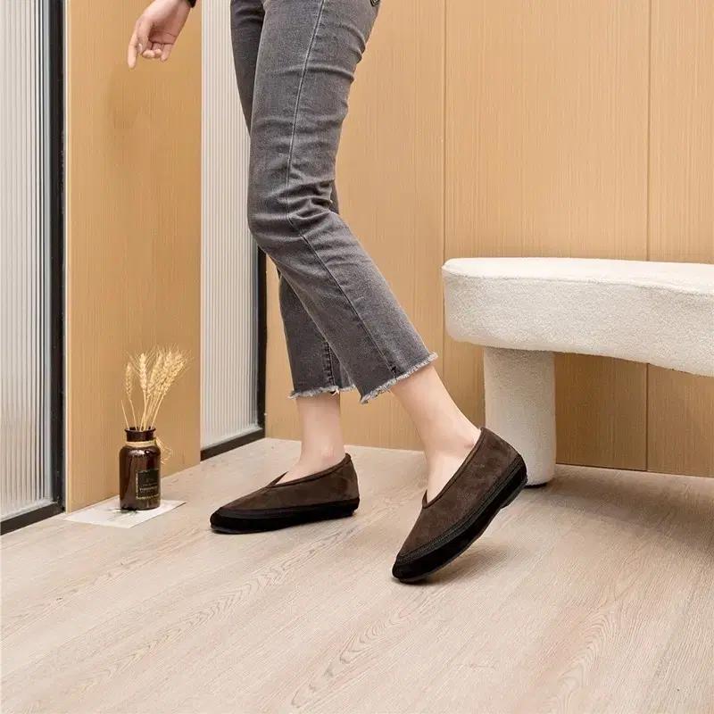 (해외배송) 스웨이드 브라운 단화 여성 로퍼 겨울 부츠 여자