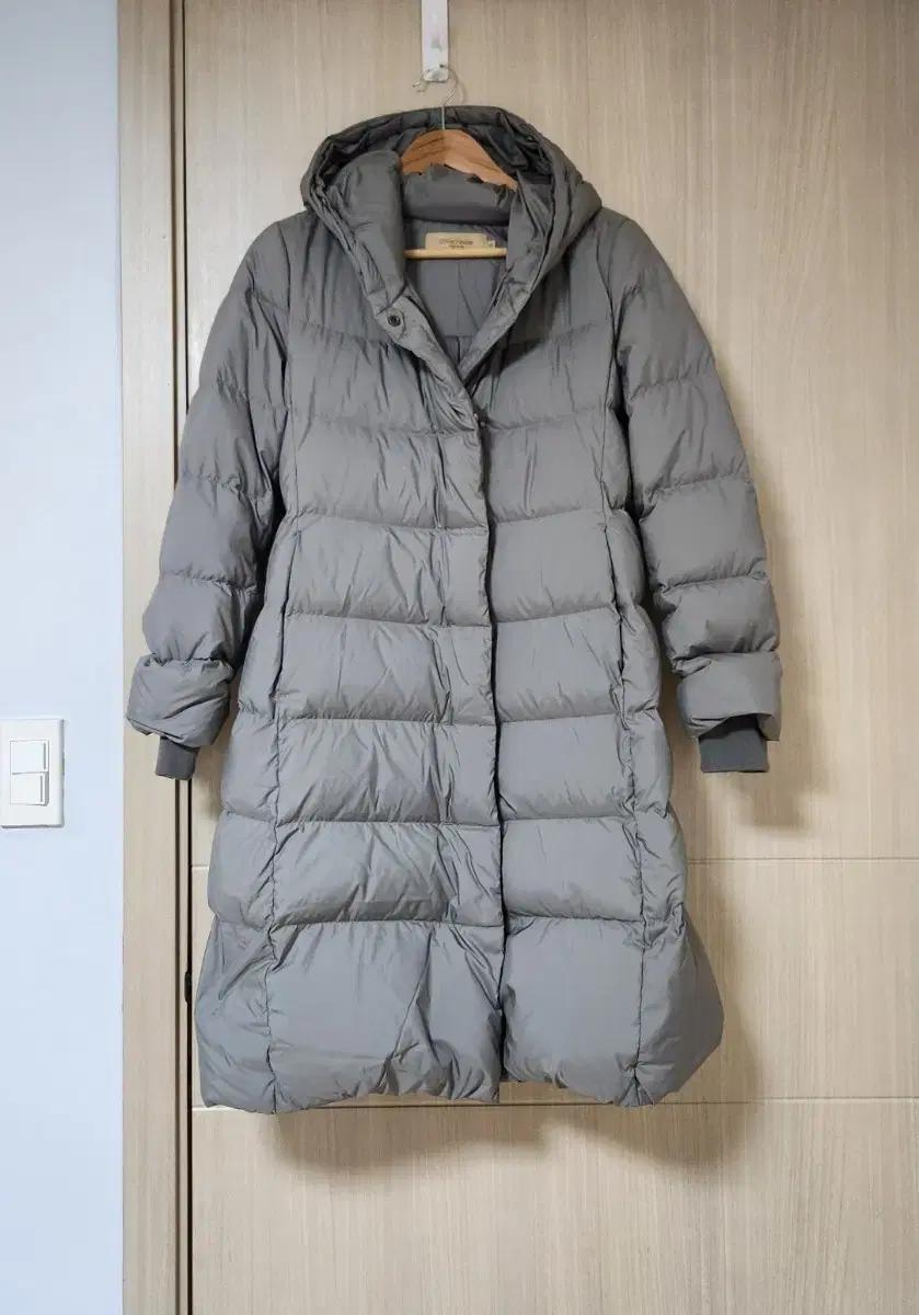 그레이 롱 다운 패딩 밴드 후드 90