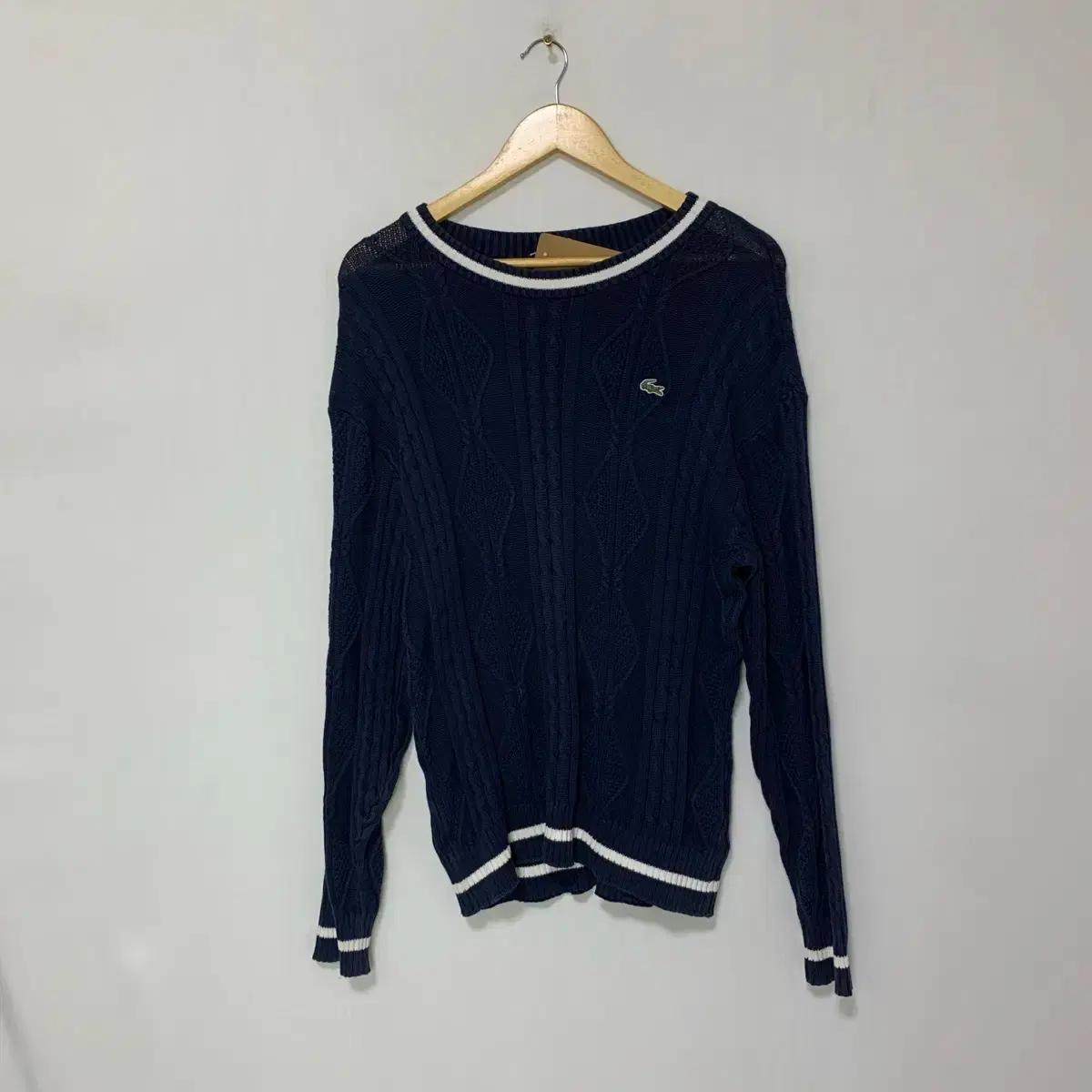 Lacoste 라코스테 로고 네이비 케이블 니트 90 빈티지 스웨터