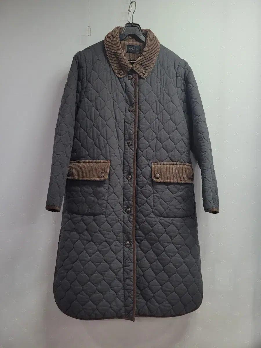 77)퀼팅 롱 코트 코듀로이 배색