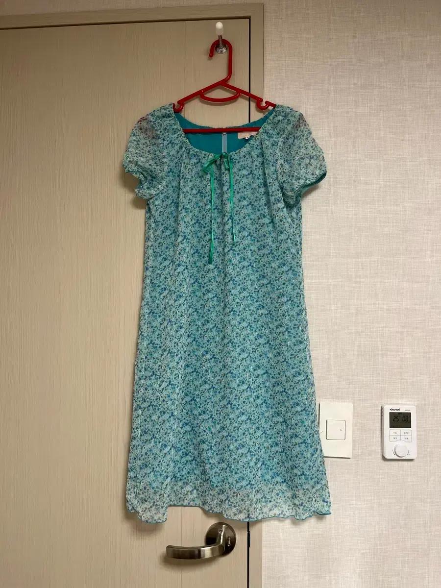 빈티지 하늘색 꽃무늬 플라워 쉬폰 원피스