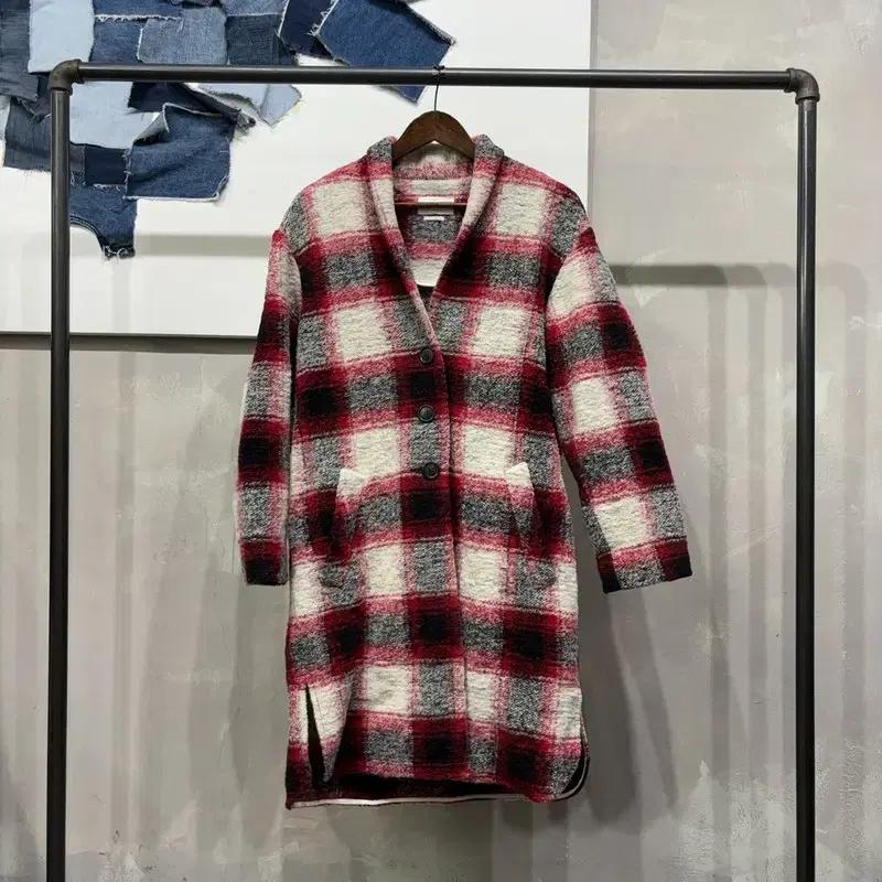 (95) 아자벨마랑 여성 캐주얼 깅엄체크 울 롱코트