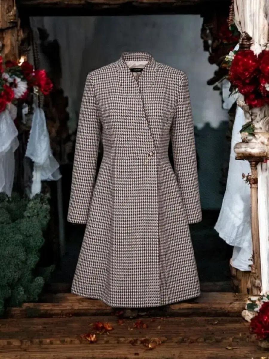 질스튜어트뉴욕 울혼방 하운드투스 체크 여성 롱코트 88 M/상태좋음