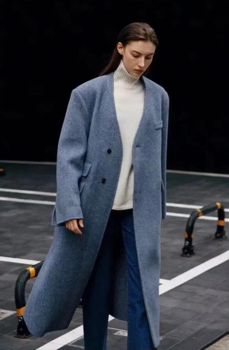 MOMBBE 몸빼 헤링본 울100 핸드메이드 롱코트 여성