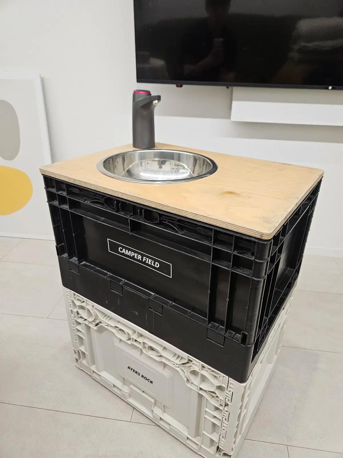 [풀세트] 캠핑용 폴딩박스 개수대 싱크대 세트 2단 차박 세면대 손씻기