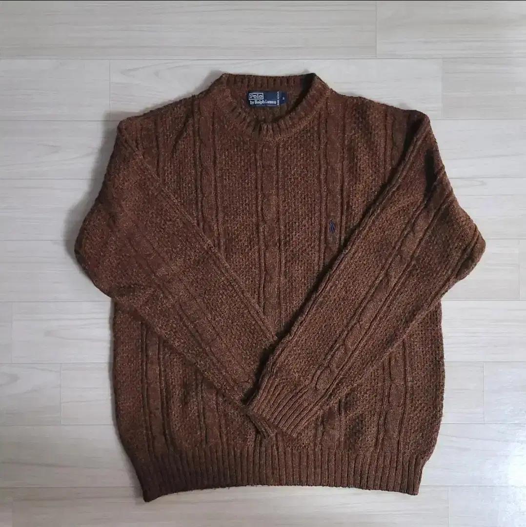 폴로 usa 오렌지 아란 케이블 니트