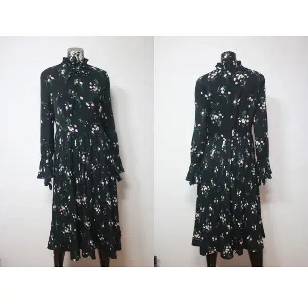 (55) 로엠 블랙 꽃무늬 긴팔 원피스 (사이즈 55 봄가을)
