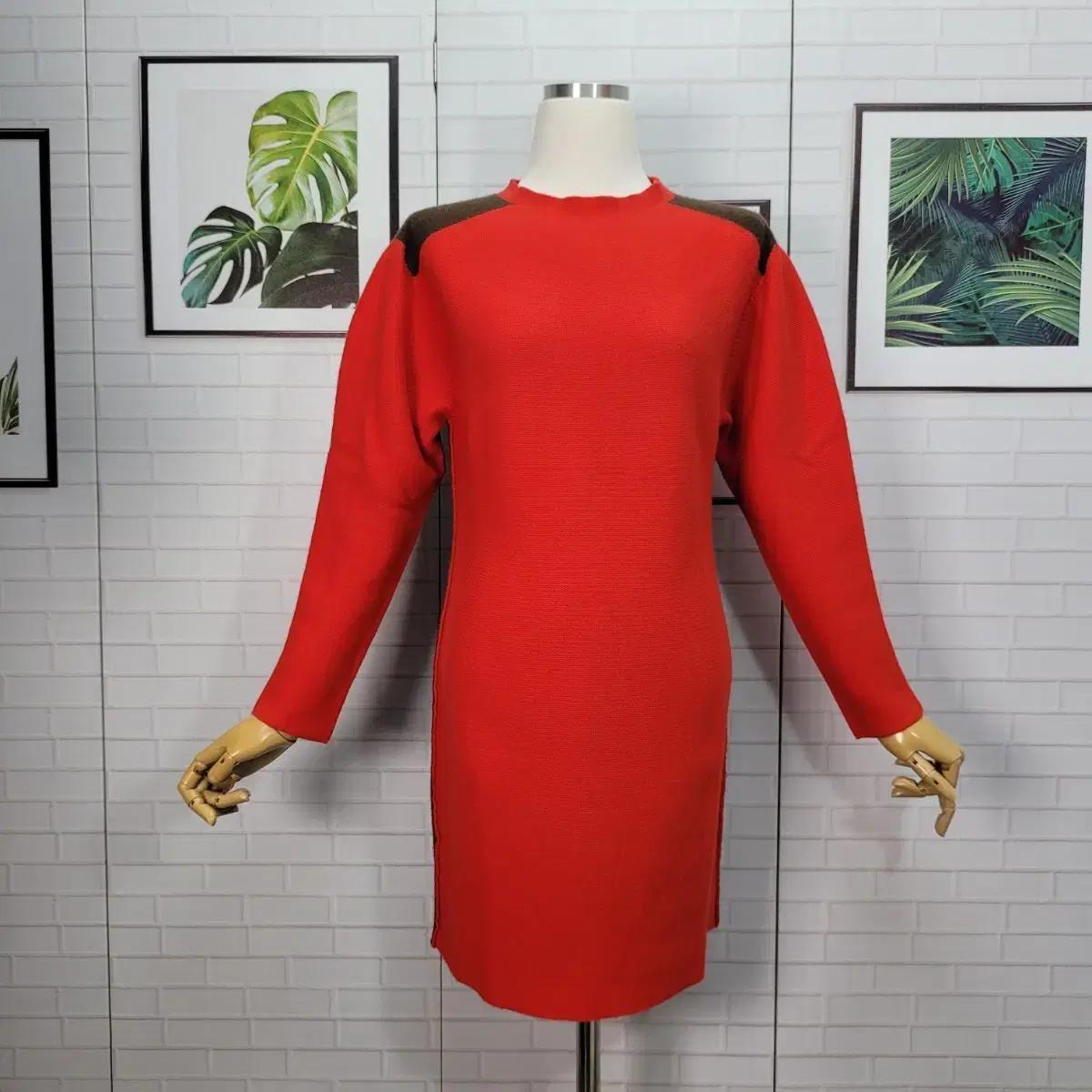 한섬 타임 레드 니트 긴팔 원피스 모100% F(90)사이즈 새상품급