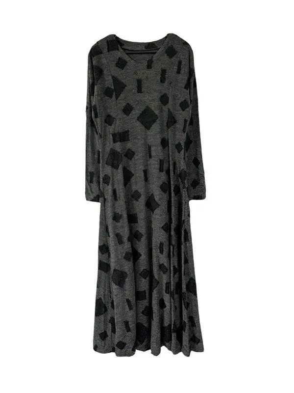 [M] JPN 울혼방 사각패턴 긴팔 니트원피스 그레이