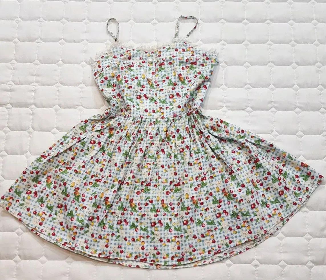 빈티지 딸기체리 체크 미니원피스