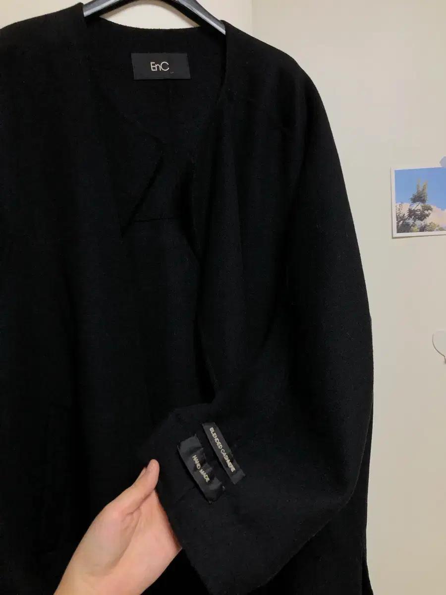 EnC 블랙 핸드메이드 캐시미어 코트