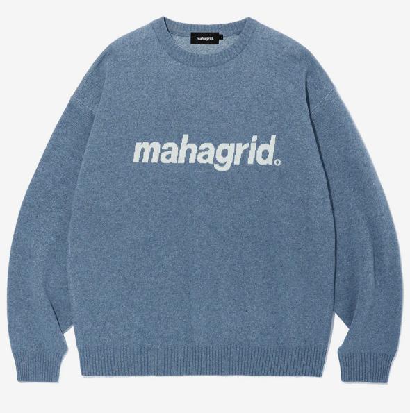 마하그리드 BASIC LOGO KNIT SWEATER BLUE