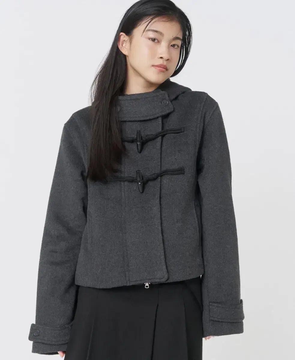 미세키서울 더블 후드 숏코트 차콜