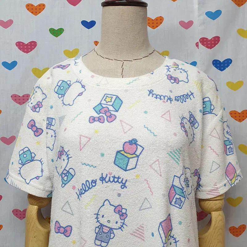 산리오 리본 헬로키티 고양이 도트 땡땡이 패턴 프린팅 프린트 반팔 원피스