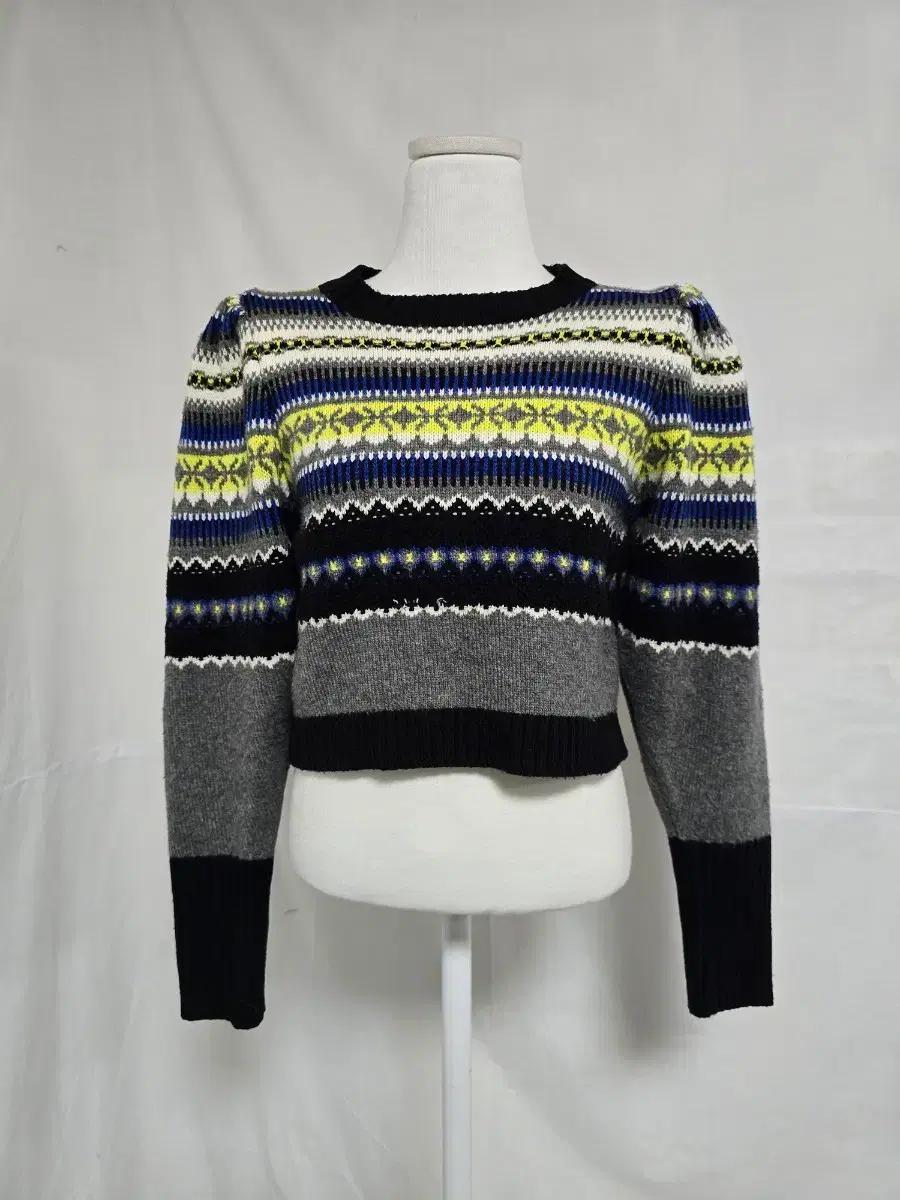 자라 패턴 크롭 소매 퍼프 니트 여 90-95. 1127