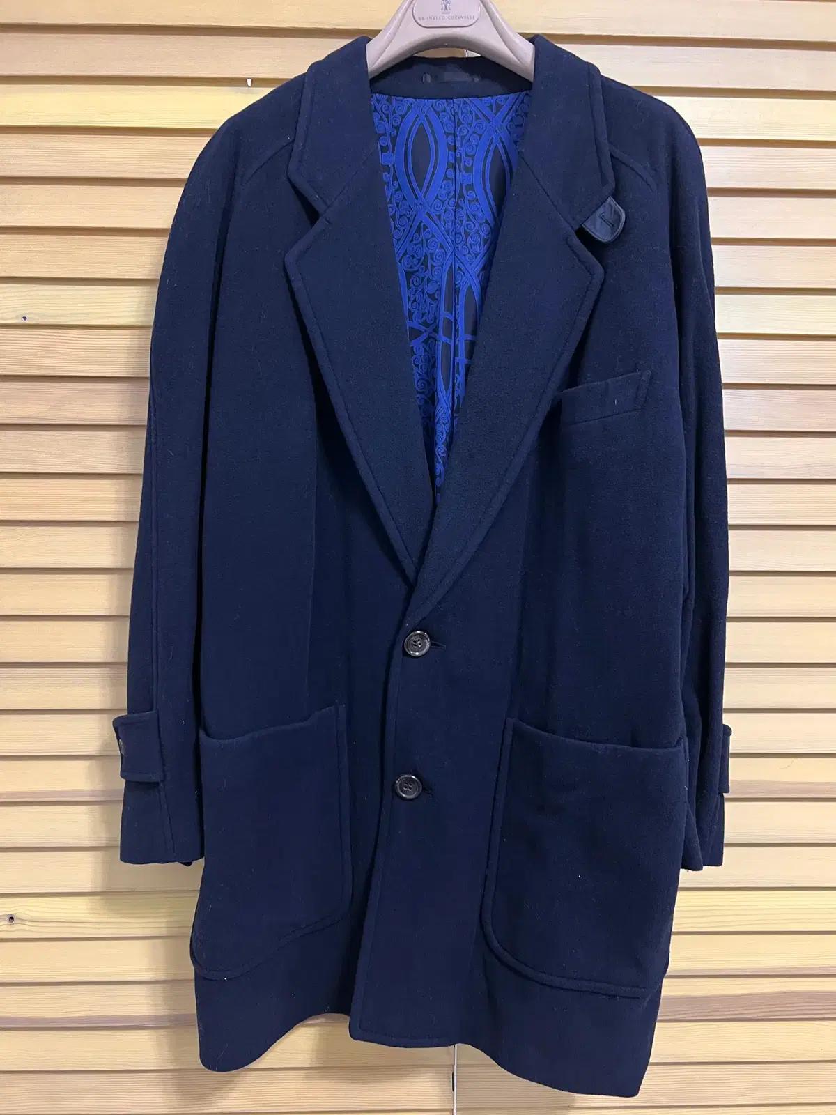 랑방 남성 네이비 울하프코트 싱글코트  46-44