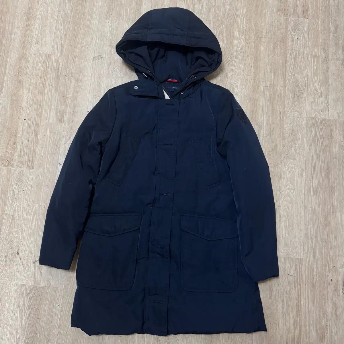 타미힐피거 여성 덕다운 후드 패딩코트 롱패딩 M/95