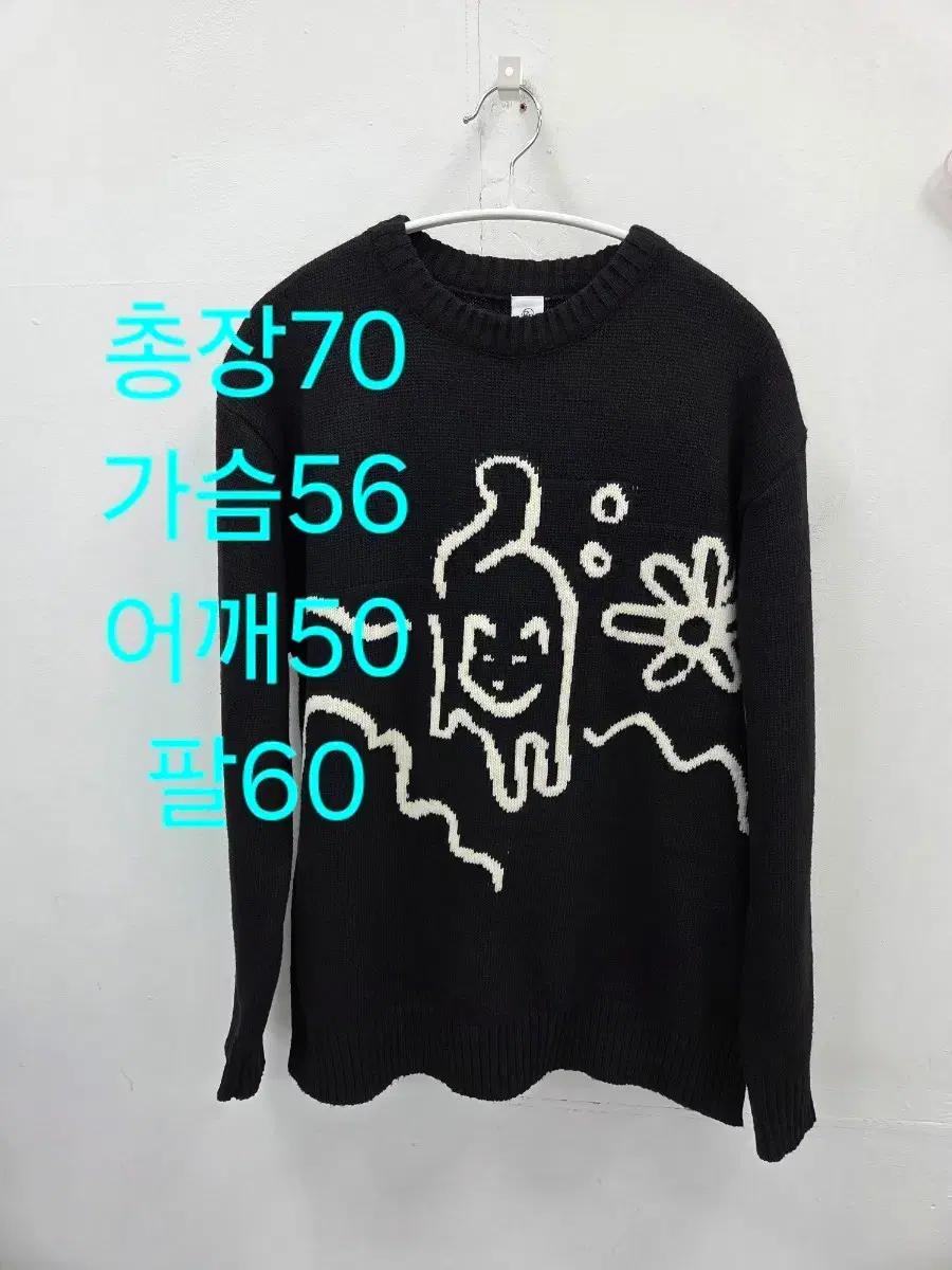 F 론론 블랙 고양이 플라워 니트