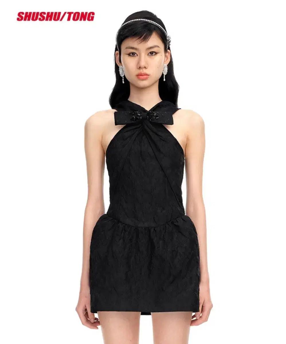 슈슈통 홀터넥 리본 원피스 스커트