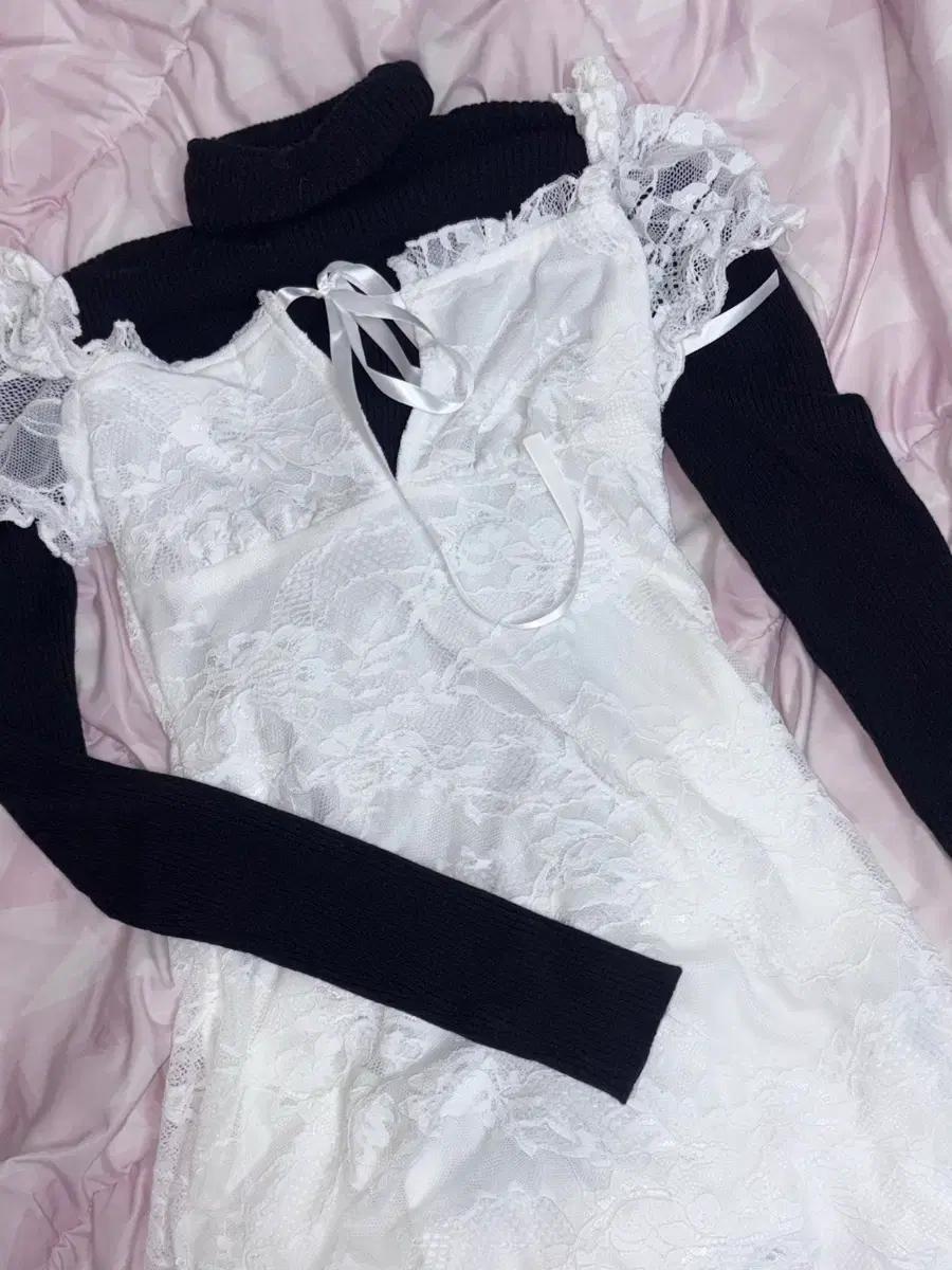 나나 하치깔 코디 원피스 + 목폴라 빈티지 일본