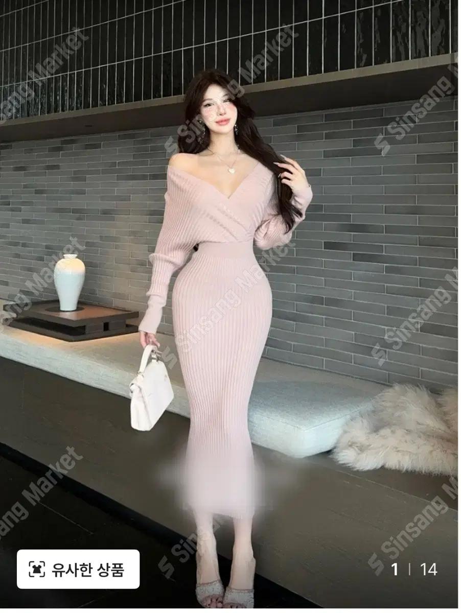 *할인* 우아르 브이넥 랩니트롱원피스 하객룩 여친룩 연말룩 데이트룩