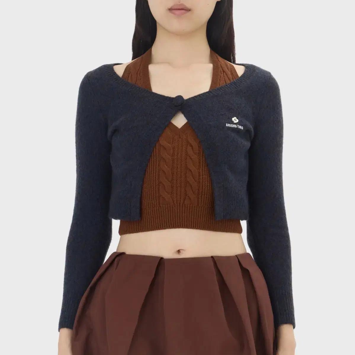 SHUSHU/TONG 슈슈통 원버튼 크롭 가디건 네이비