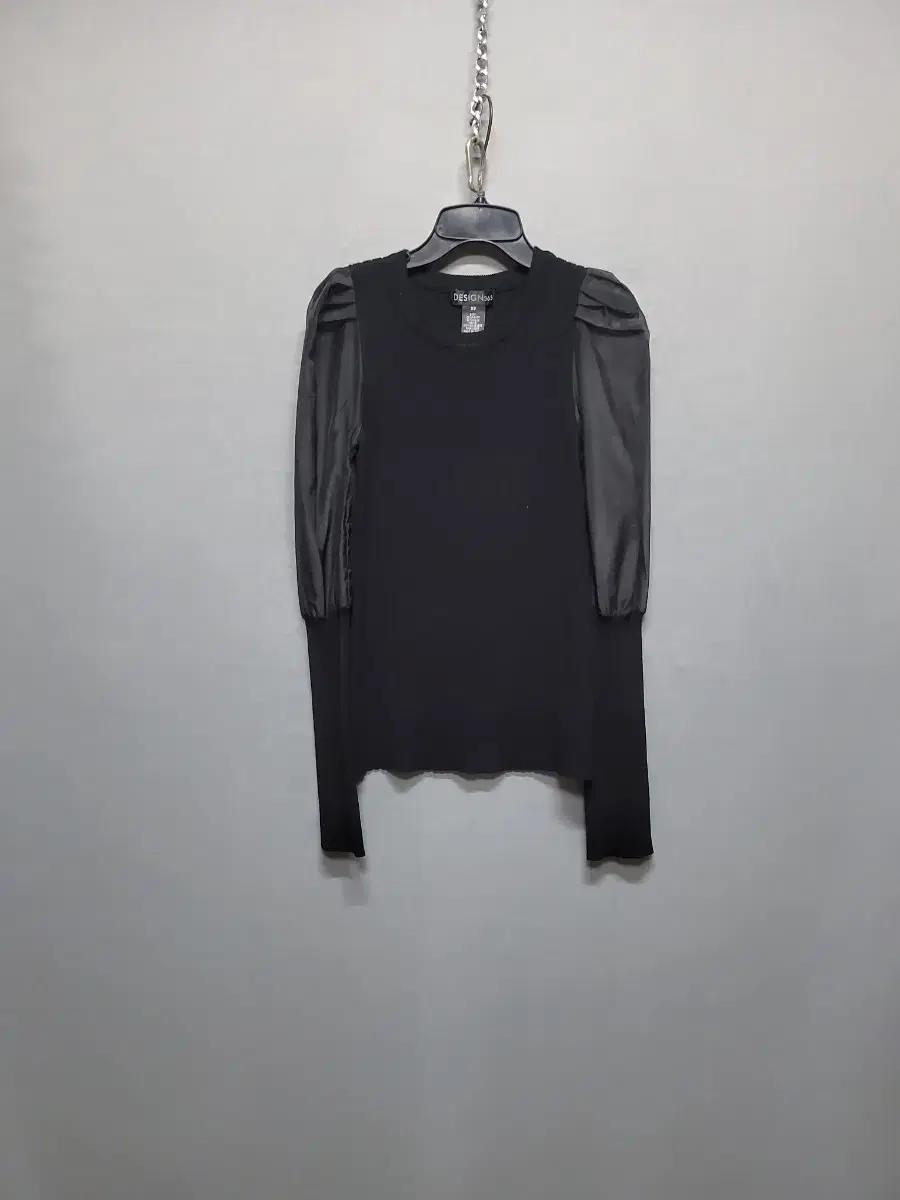 시스루 퍼프소매 골지니트