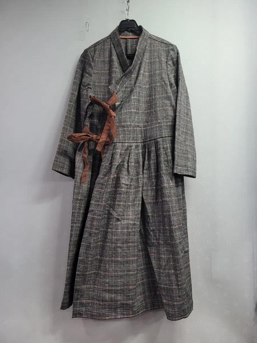 체크 패턴 퓨전 한복 롱 원피스