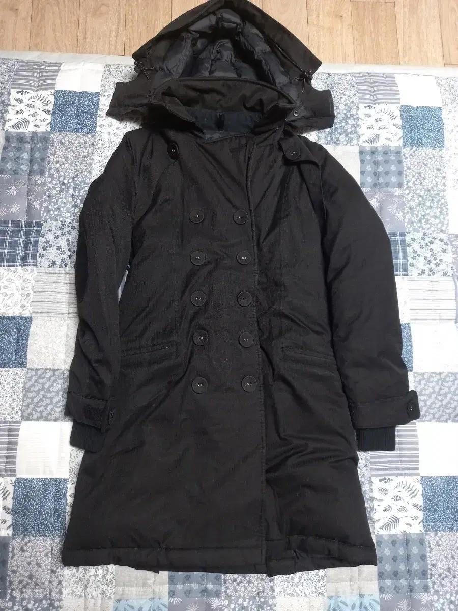 노비스 검정색 더블버튼 후드 롱 코트  s(55)