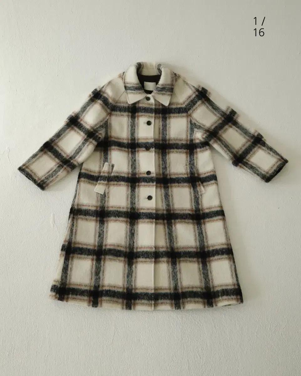 플레따 모헤어 롱 코트 체크코트