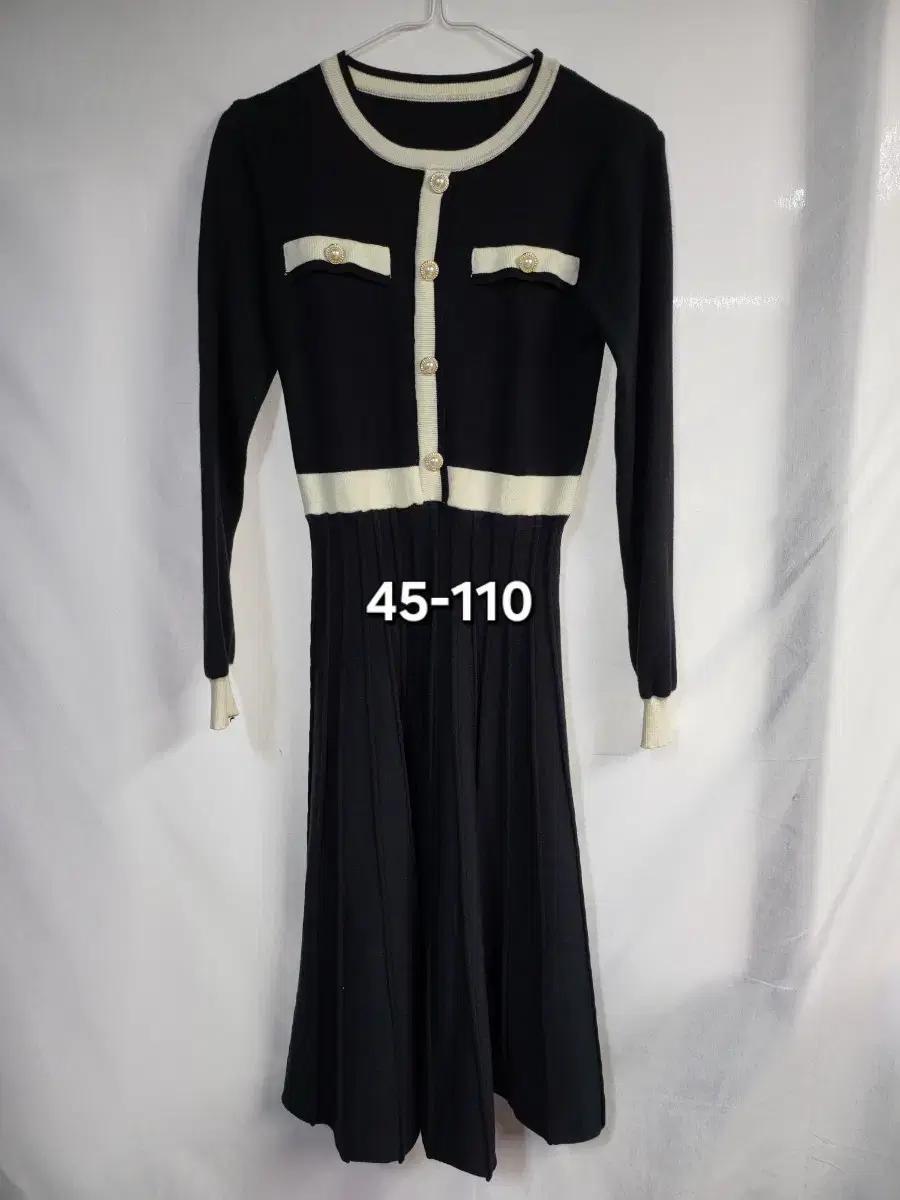 블랙 니트 긴팔 원피스 45-110