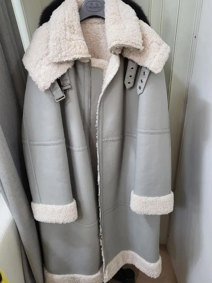 무스탕 롱 코트 그레이 여성용