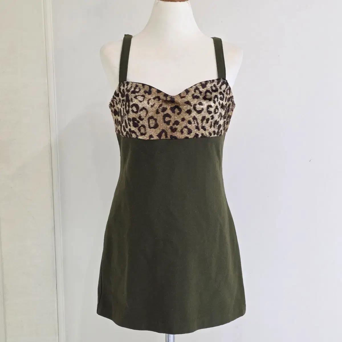 유럽빈티지) 오네갸루st 카키 벨벳레오파드호피 뷔스티에원피스