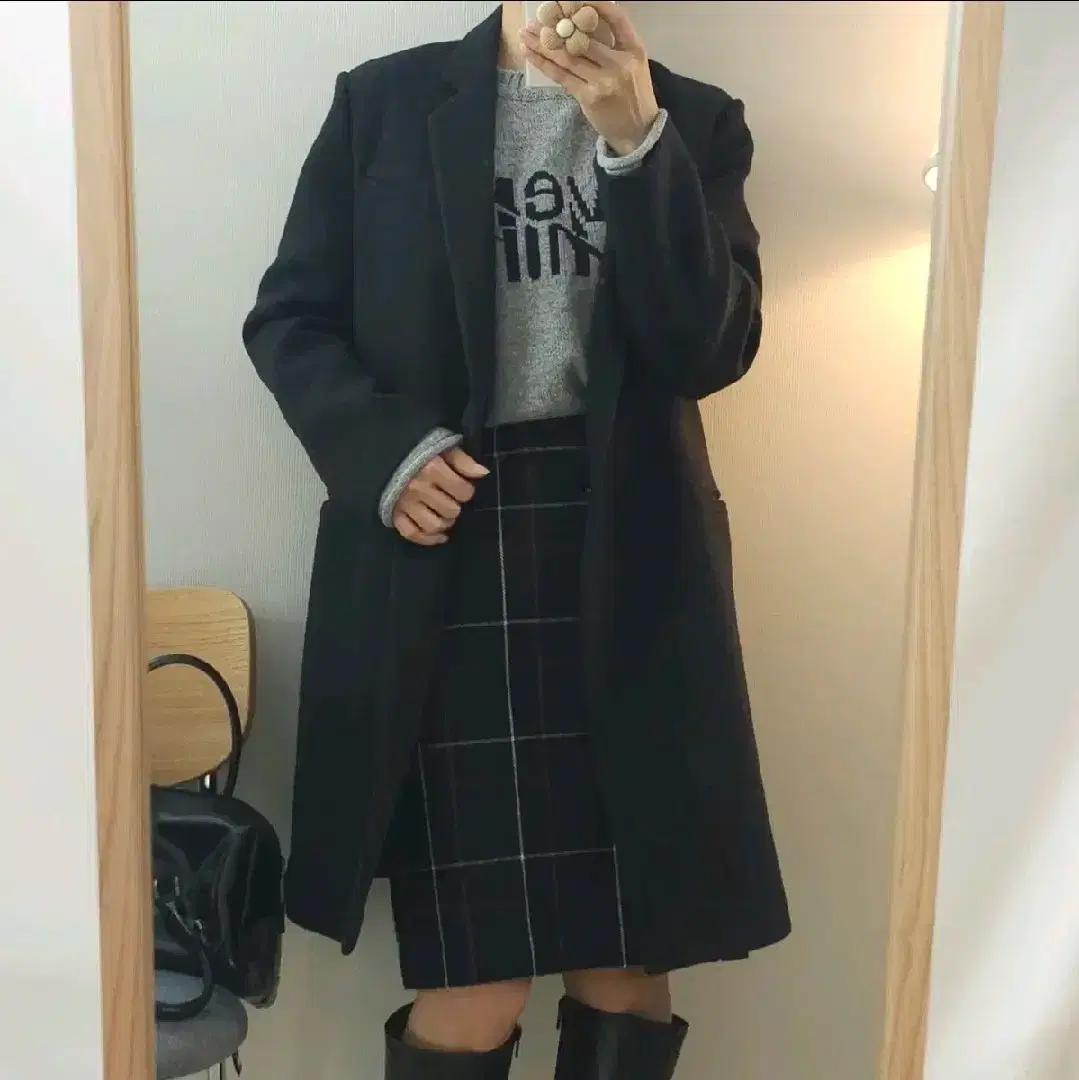 (88-98-165)SJSJ 울 캐시미어 모직 여성 코트 차콜