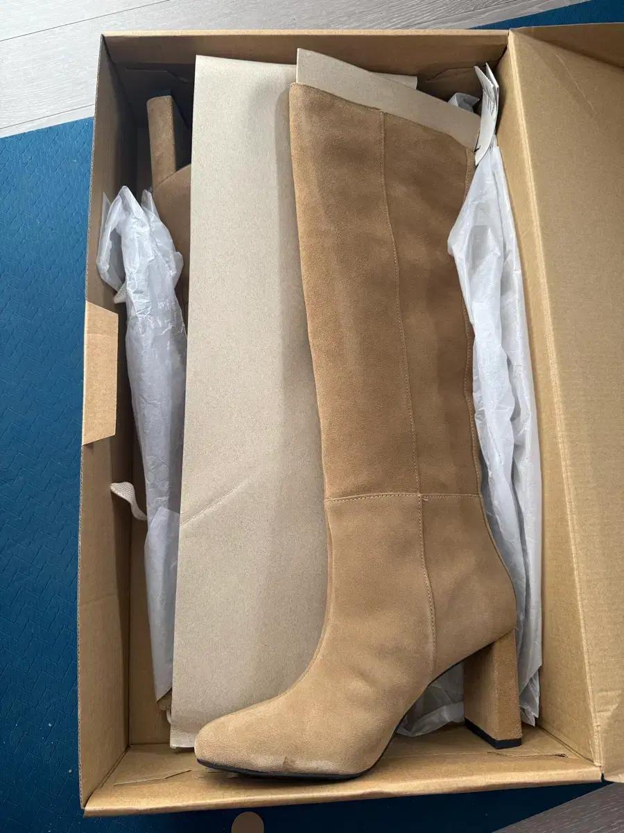 자라 리얼 레더 스웨이드 롱 부츠 베이지 38