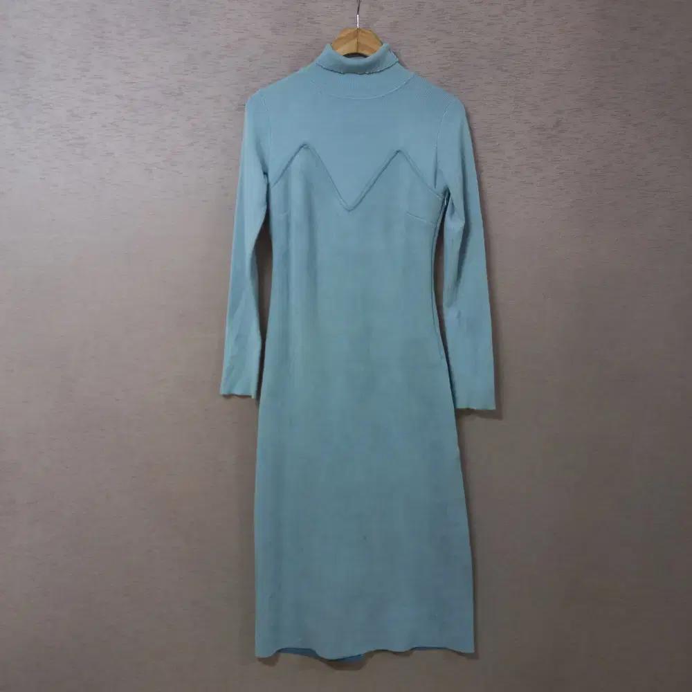 A11-28/니트배색 블루 스웨이드 원피스 여성