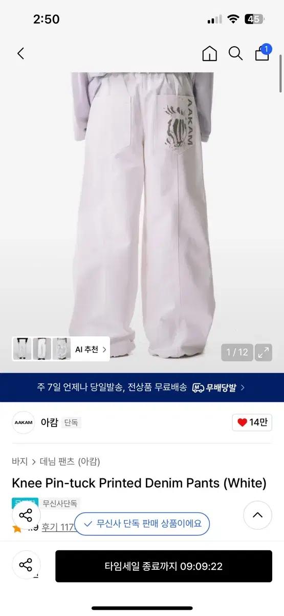 2) Aakam knee pin-tuck printed denim pan