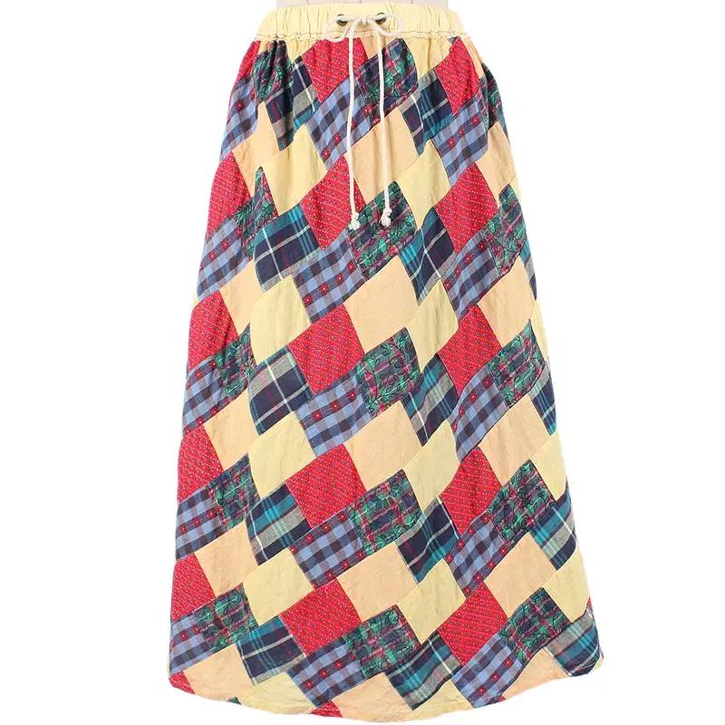 타탄체크 꽃무늬 플라워 도트 땡땡이 패턴 패치워크 언발 A라인 밴딩 치마