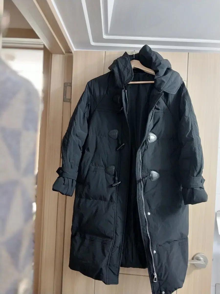 후드 롱 패딩 블랙 더플코트 스타일