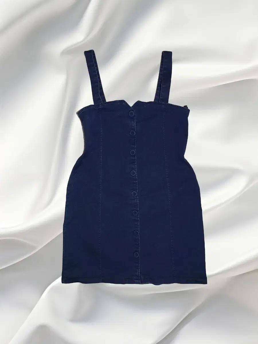 [핏보장] 딥네이비 버튼 뷔스티에 미니 원피스 (끈길이조절/슬림핏)