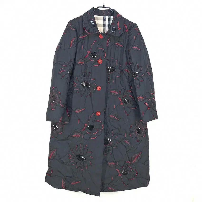 빈티지 여성 꽃자수 도톰 경량패딩코트 블랙 (HU41669)